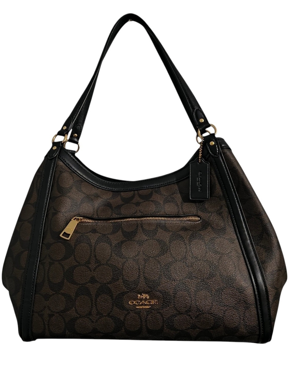 Coach Kristy Monogram Brown Black Shoulder Bag Coated Canvas Leather Accented